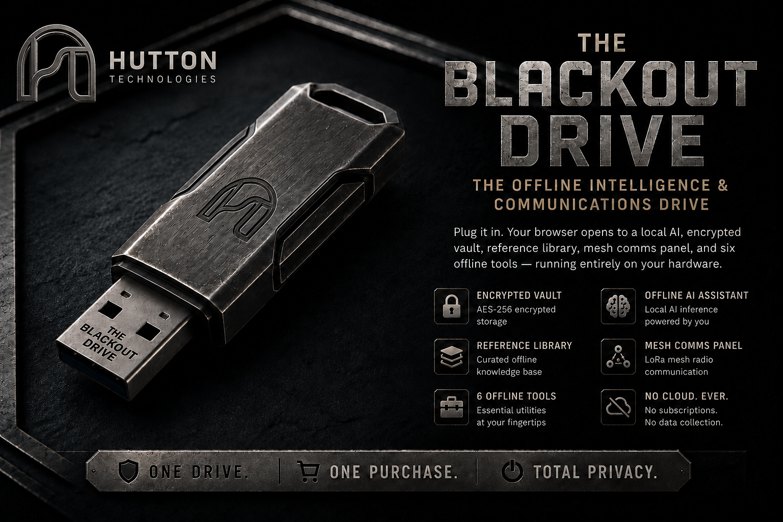 The Blackout Drive — Offline AI, Encrypted Vault, Mesh Comms